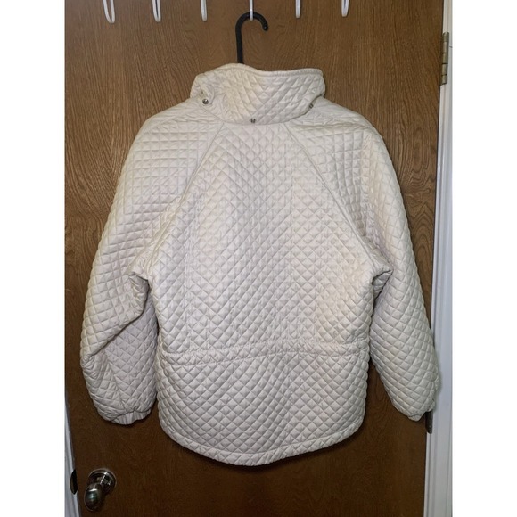 Post Card Italy Quilted Jacket Ivory Cream Removable Fur Trim Hood Sz 4 Eu 40 - Picture 4 of 16